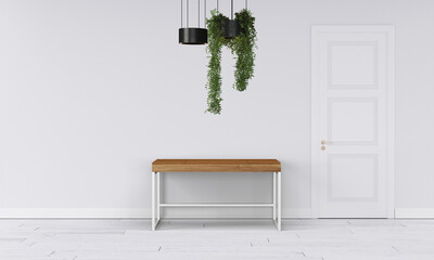 Modern workspace with desk and lamp in minimalistic interior