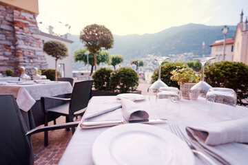 Table set at outdoor restaurant.