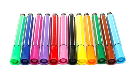 Colorful felt pen markers row, set isolated on white background