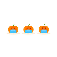 This is a set of pumpkin in mask on white background.