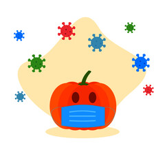 This is a pumpkin in mask isolated on white background.