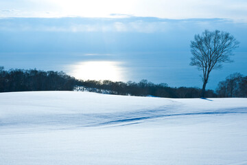 Obraz premium 渡島半島と内浦湾の雪景色