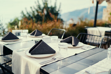 Table set at outdoor restaurant.