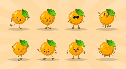 orange cute expression set collection. orange mascot character