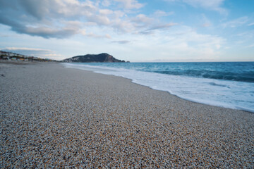 Beautiful landscape. Cleopatra Beach in sunset time, Turkey.