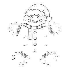 Winter Dot to Dot Christmas gingerbread for kids. Black and white illustration isolated on white background