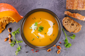 pumpkin soup with herbs and cream