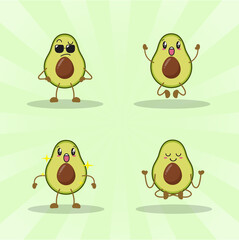avocado cute expression set collection. avocado mascot character