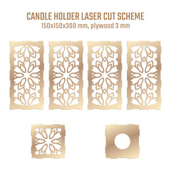 DIY Laser Cutting Vector Scheme for Candle Holder. Woodcut Lantern plywood 3mm. Oriental Floral design.