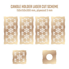 DIY Laser Cutting Vector Scheme for Candle Holder. Woodcut Lantern plywood 3mm. Oriental Floral design.