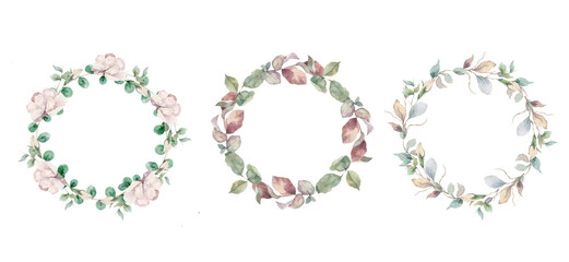 Floral Frame Collection. Set of cute retro flowers arranged un a shape of the wreath perfect for wedding invitations and birthday cards