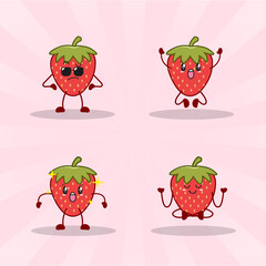 strawberry cute expression set collection. strawberry mascot character
