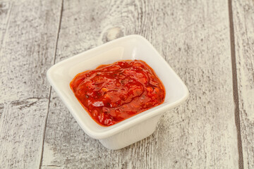 Tomato spicy sauce in the bowl