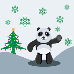 Panda celebration with christmas tree illustration