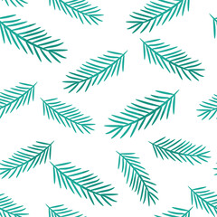 Winter seamless pattern with pine tree baranhes on a white background.