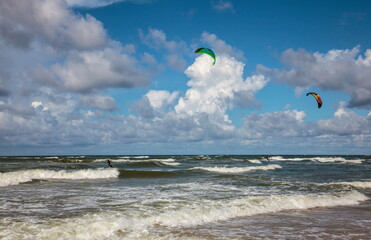 Kite surfing on the sea