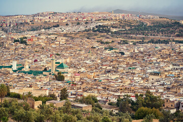 Fototapeta na wymiar View of Fez City from the viewpoint. Fes el Bali Medina, Morocco, Africa