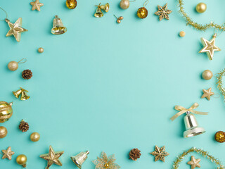 Christmas frame with gold baubles