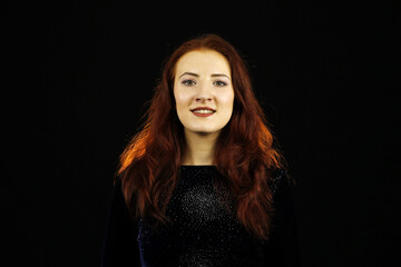 Naklejka premium Beautiful girl red hair portrait close-up surprise