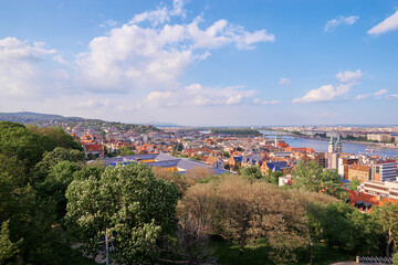 Fototapeta premium Travel by Hungary. Beautiful view of Budapest city and Danube river.