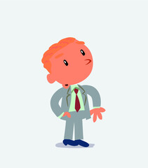 cartoon character of businessman looks with doubt and somewhat surprised.