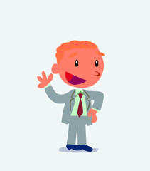 cartoon character of businessman waving happily