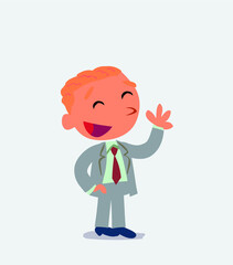cartoon character of businessman waving informally while smiling