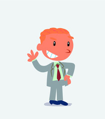 cartoon character of businessman waving while smiling