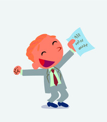 happy cartoon character of businessman explaining something with document in hand
