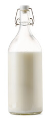 Closed glass milk bottle isolated on white background