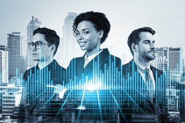 Group of business colleagues in suits as a part of multinational corporate team working on...