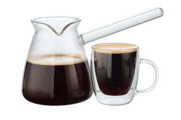 Glass coffee turk with coffee isolated on white
