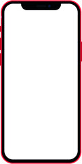 Realistic modern smartphone red color isolated on white background . Mock up phone with blank screen . Vector illustration.