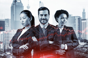 Group of business colleagues in suits as a part of multinational corporate team working on...