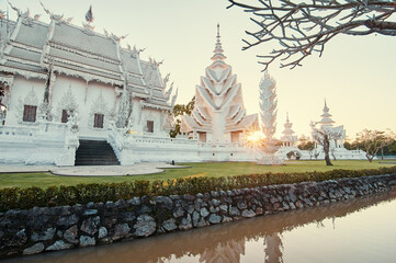Wat Rong Khun, Wat Phra Kaew. Famous White Temple in Chiang Rai, Thailand.