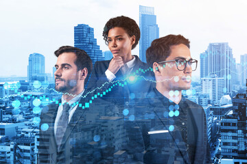 Group of business colleagues in suits as a part of multinational corporate team working on...