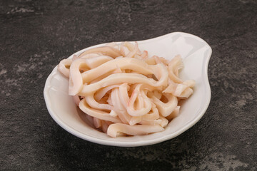 Marinated squid slices in the bowl