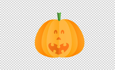 Cute smiling pumpkins in paper cut  style on on  png or transparent background, Happy Halloween concept, graphic resources for sale template ,website, poster,  vector illustration