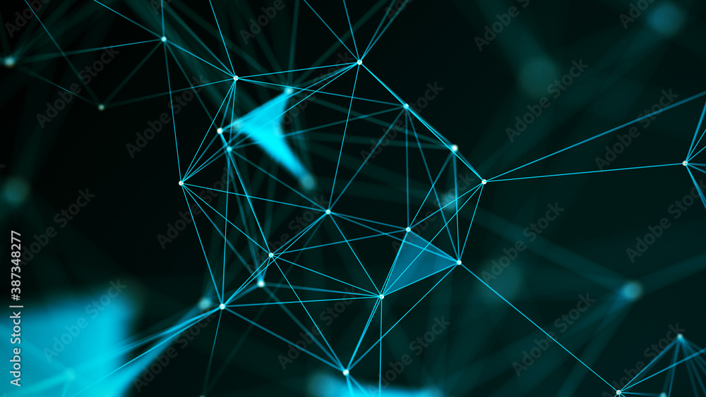 Poster background with connecting triangulars, dots and lines. futuristic polygonal background. 3d renderin