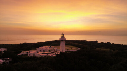 October 28, 2017, Aerial View of the Sunset at Eluanbi Lighthouse, in Kenting, Taiwan.