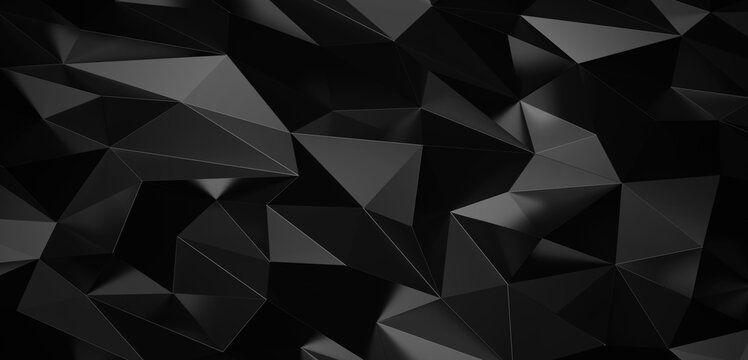 Abstract black metal geometric triangles background 3d render