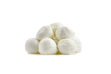 Small mozzarella cheese balls isolated on white background