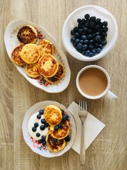 Сheesecakes with blueberries for breakfast