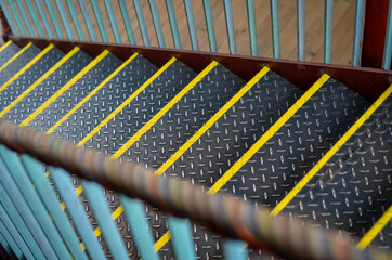 Close up of non-slip metal stairs. Selective focus.