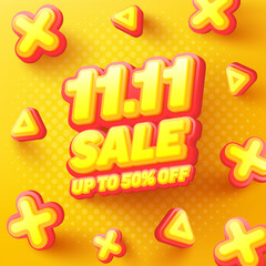 November 11 Singles Day Sale poster or flyer design for Retail,Shopping or Promotion in yellow and red style.World Shopping Day 11.11. Global Sale. Big sale of the year.Vector illustration eps 10