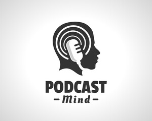 Head human podcast mind microphone logo icon symbol design illustration