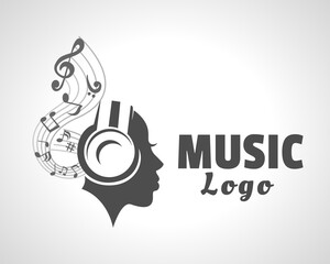 Music logo human hearing music headphone free style symbol logo design illustration