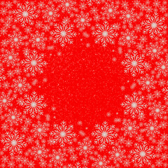 White snowflakeson red background. Christmas background.