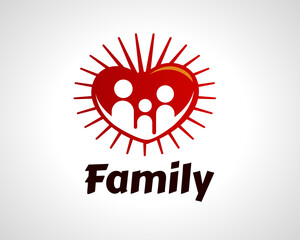 Family heart love glow shine icon symbol logo design illustration