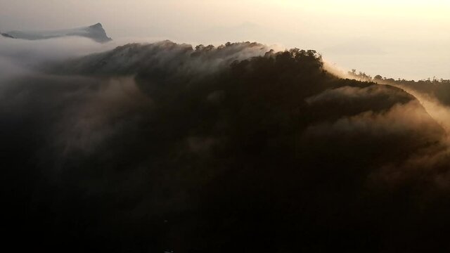 Fog on the mountain in the morning Mountain view and morning mist